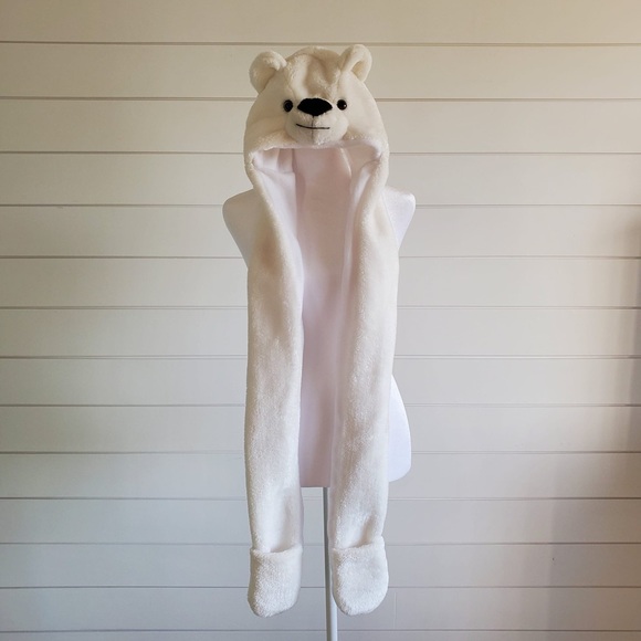 Polar Bear Cartoon Animal Plush Hat  Winter Warm Cap Combined Scarf and gloves - Picture 3 of 9